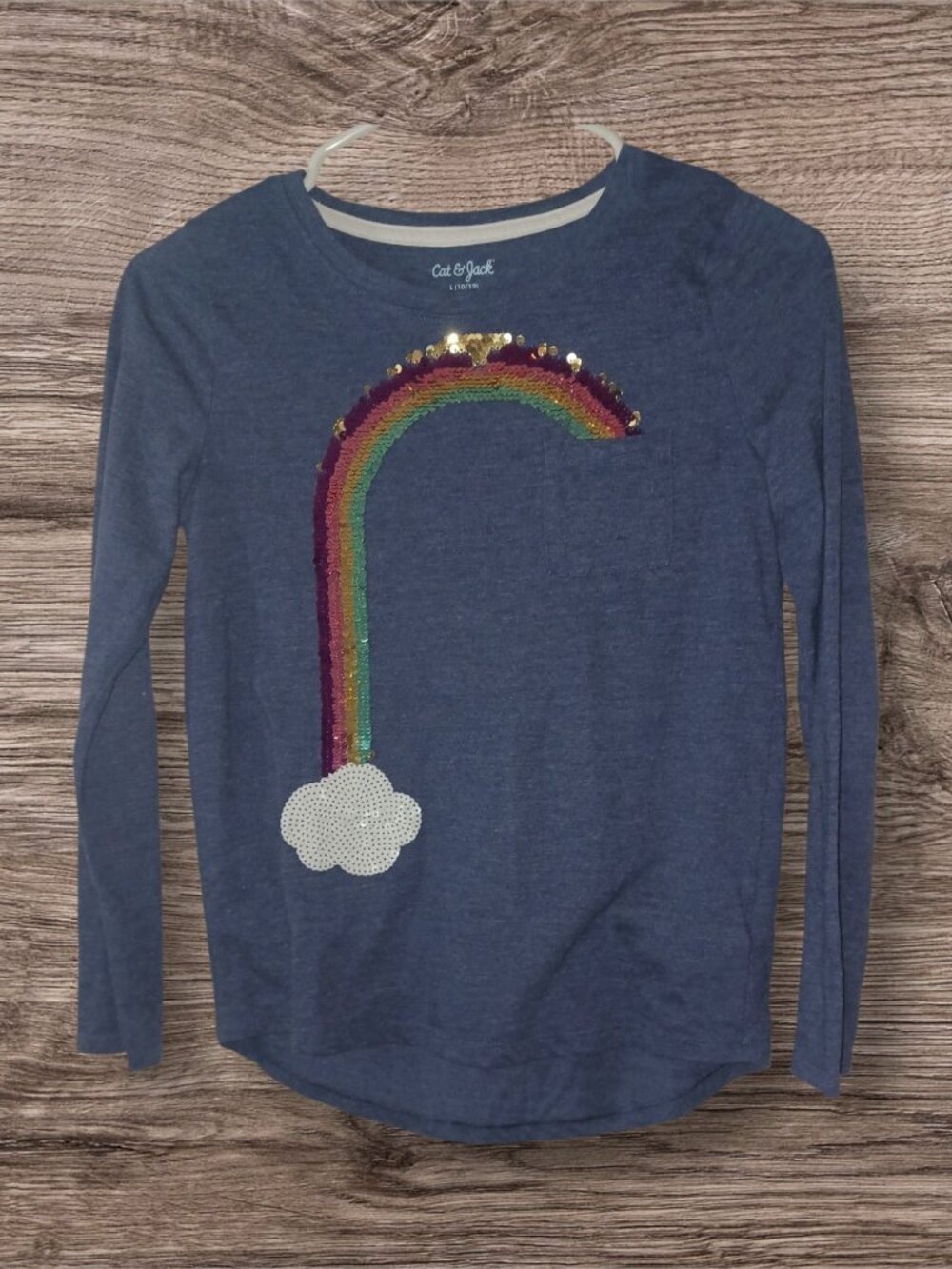 Cat & Jack Rainbow Sequin Long Sleeve Tee Girls Size Large 10/12